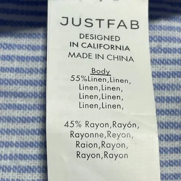 Justfab Striped Linen Blend Shirt Dress Sz XXL Blue White Button-Front Waist Tie - Picture 8 of 9